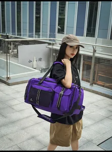 Large capacity purple travel duffel bag, stylish sports gym bag for daily commuting.