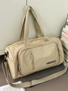 Beige travel duffel bag large capacity sports gym bag with shoulder strap for women
