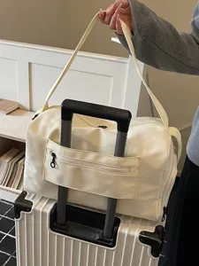 Large capacity travel duffel bag, casual white sports luggage bag with trolley sleeve.