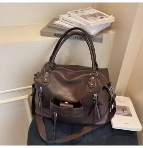 Bruine PU lederen shopper tas voor dames, grote handtas met schouderriem voor werk en reizen.
