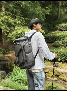 Outdoor multifunctional grid travel backpack, large capacity fitness duffel bag for sports trips.