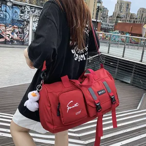 Multi-functional travel duffel bag for men and women, large capacity sports fitness bag, red.