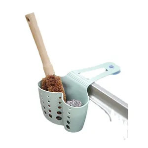 Kitchen sink sponge holder double grid drain basket with brush for kitchen storage organization