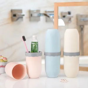 Portable travel toothbrush case wash cup set, multi-color plastic portable mouthwash organizer.