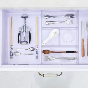 Organizzatore per cassetto in plastica trasparente vassoio divisorio cucina per posate