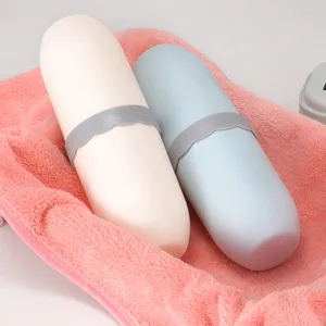 Portable travel toothbrush case mouthwash cup set with cute wave strap for business trips.