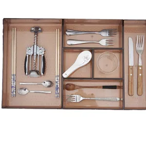 Organizer per cassetto in plastica trasparente con scomparti per posate da cucina