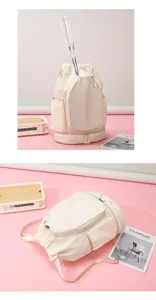Large capacity drawstring sports backpack, badminton pickleball bag with multi pockets.