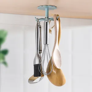 Kitchen Storage Rack Rotating Retractable Bathroom Wall Hook Punch Free Plastic Multi-Function Hook