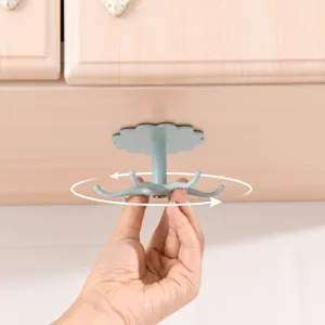Punch-free rotating kitchen hook plastic wall mounted storage rack for bathroom home use.