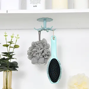 Plastic rotating hook under shelf punch free multi-function bathroom kitchen wall hanger