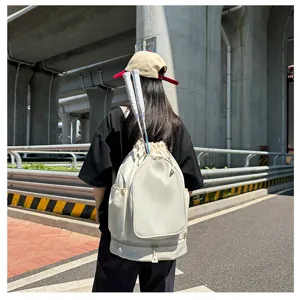 Large capacity drawstring sports backpack for badminton, pickleball, and gym fitness use.