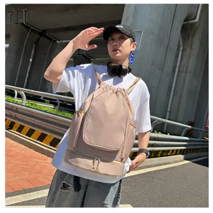 Large capacity drawstring backpack, casual sports fitness gym bag with shoe compartment.
