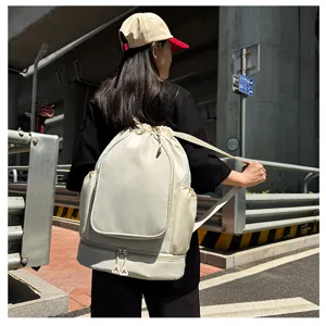 Large capacity drawstring sports backpack in off-white, ideal for gym and outdoor sports.