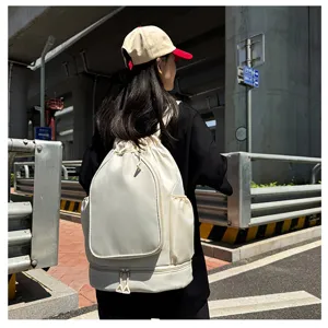 Large capacity white drawstring backpack for sports, fitness, and casual daily use.