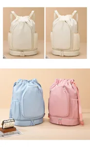 Large capacity drawstring sports backpack with bottom compartment, gym and fitness bag.