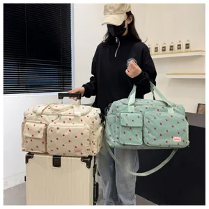 Cute travel duffel bag large capacity strawberry print weekender bag lightweight crossbody bag