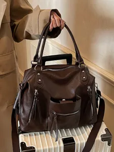 Grote capaciteit reistas voor vrouwen bruine lederen schoudertas crossbody tas mooi.