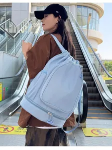Light blue sports backpack large capacity gym drawstring bag for basketball badminton sports fitness