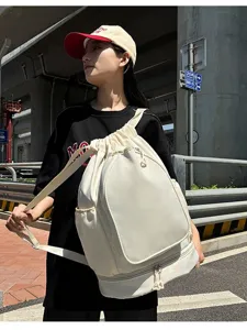 Large capacity drawstring sports backpack, durable fabric shoulder bag for gym, fitness and outdoor use.