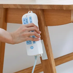 Adhesive power strip holder wall mount plastic bracket cable organizer desk storage.