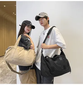 Outdoor travel duffel bag scene, large capacity waterproof sports fitness shoulder bag.