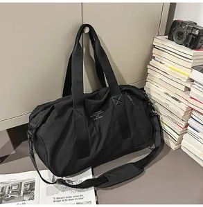 Waterproof black travel duffel bag large capacity sports gym bag for student outdoor daily use