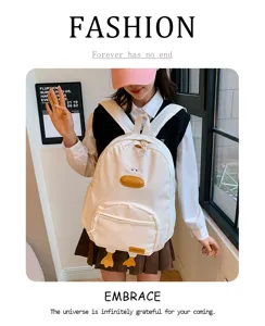 Zaino casual da donna e studentessa in tela con simpatico motivo di anatra in stile coreano.