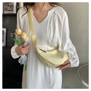 Cute nylon crescent crossbody bag for women, lightweight casual shoulder half moon bag, daily use.