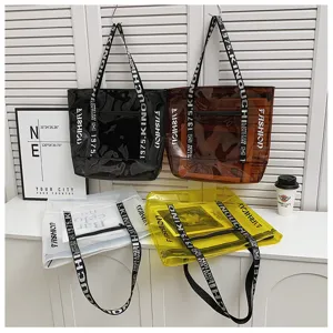 Borsa a tracolla trasparente in gelatina da donna borsa tote grande capacita casual