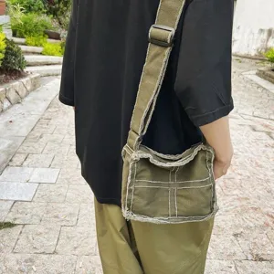 Sac bandoulière en toile effilochée rétro sac décontracté pour usage quotidien