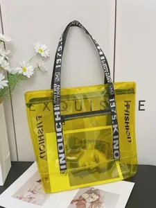Borsa a tote trasparente in gelatina da donna borsa a spalla alla moda con lettere.