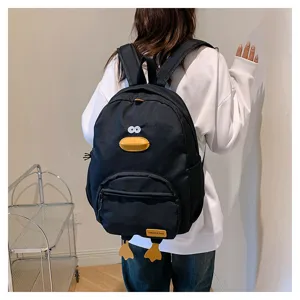 Zaino nero carino con motivo anatra cartoon per donne e studenti borsa scolastica casual