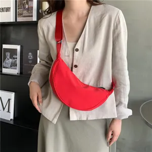 Nylon Dumpling Bag Casual Crossbody Bag Lightweight Stylish Underarm Half Moon Shoulder Bag For Women Daily Travel