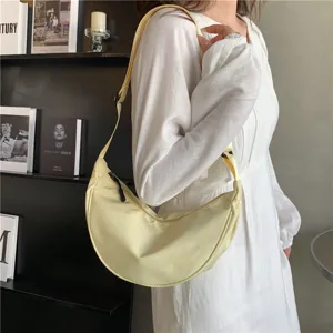 Women nylon crescent shoulder bag casual hobo dumpling crossbody bag light daily purse yellow
