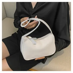 Minimalistische weiße Damen Schultertasche, schicke einfarbige tägliche Freizeittasche.