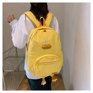 Zaino carino giallo con papera a cartoon per ragazze, elegante borsa scolastica stile coreano.