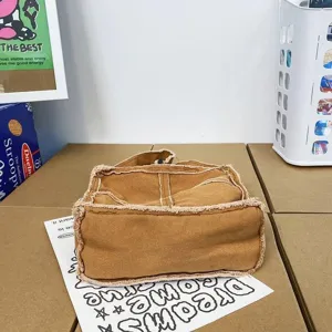 Sac bandoulière en toile effilochée rétro, petit sac style décontracté japonais pour femme.