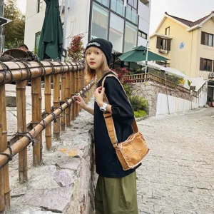 Sac bandoulière en toile style vintage japonais pour femme, sac besace décontracté brut.