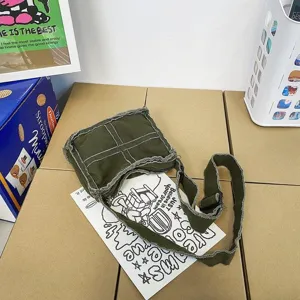 Sac bandoulière en toile style japonais rétro pour femmes, bord brut usé sac décontracté.