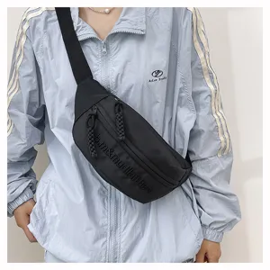 Street fashion solid color chest bag men women casual canvas crossbody hip hop waist bag