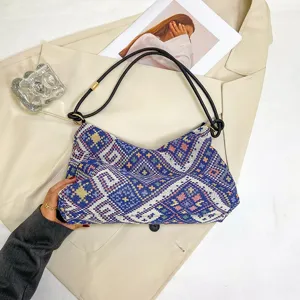 Large Capacity Canvas Shoulder Bag Casual Harajuku Underarm Tote Bag Woven Geometric Pattern Handbag For Women