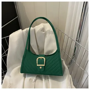 Borsa a spalla in feltro verde scuro con fibbia dorata, elegante borsa da donna casual.