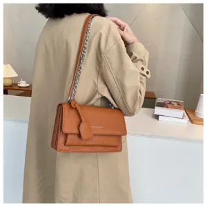 Women stylish crocodile pattern shoulder bag PU leather chain crossbody handbag casual purse
