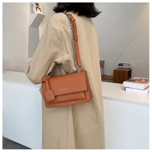 Stylish brown crocodile pattern women shoulder bag detail, elegant crossbody chain bag.