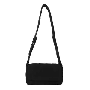 Black quilted crossbody bag for women, stylish puffer shoulder bag with adjustable strap.