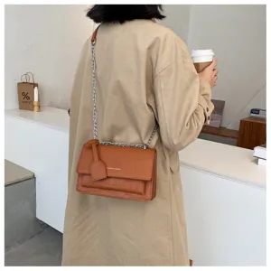 Brown crocodile pattern cross-body chain bag, elegant shoulder bag for daily casual style.