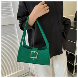 Borsa a tracolla ascellare in feltro verde con fibbia in metallo, borsa da donna minimalista.