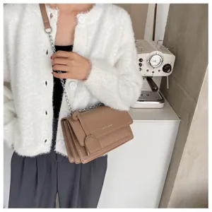 Women stylish crocodile pattern shoulder bag PU leather crossbody chain square bag daily use