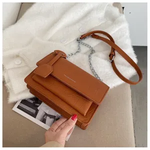 Stylish brown crocodile pattern crossbody bag with chain strap for women casual daily wear.